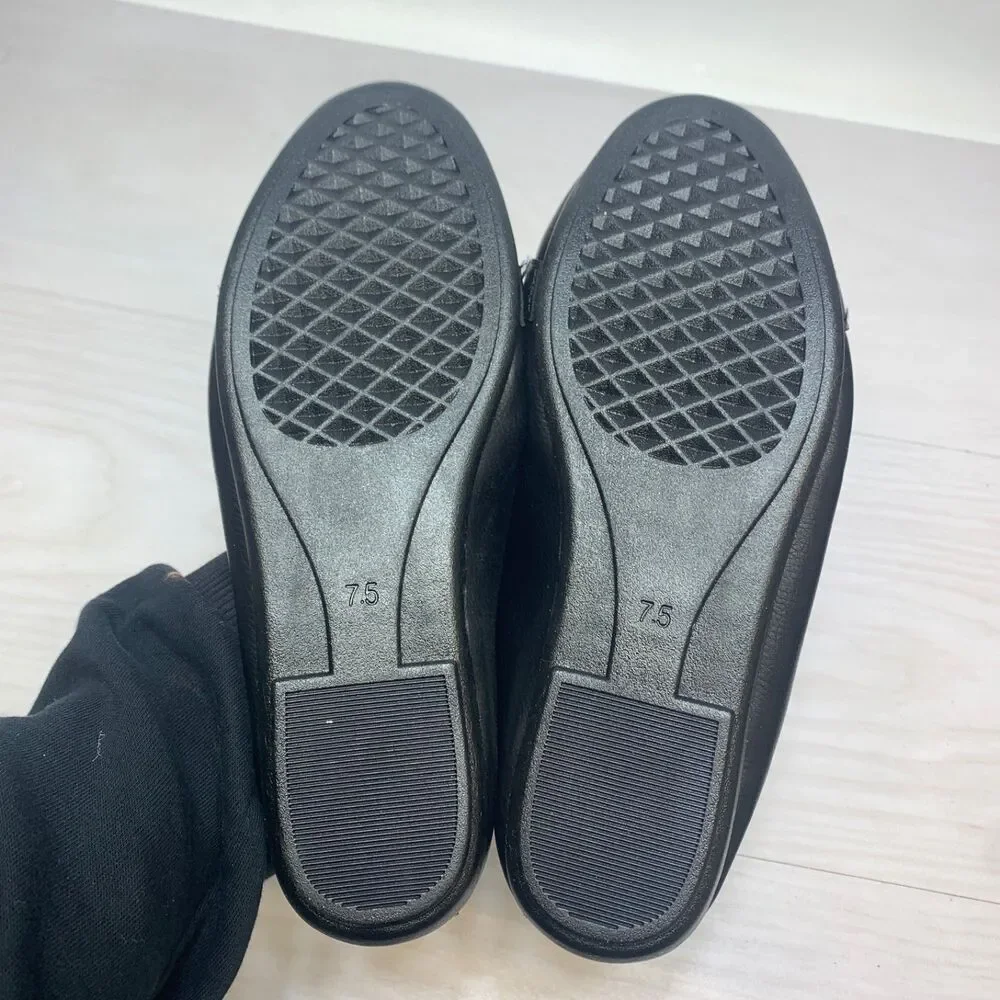 Womens Size 7.5 Aerosoles Big Bet Ballet Flats Black Gold Horsebit Slip On Shoes